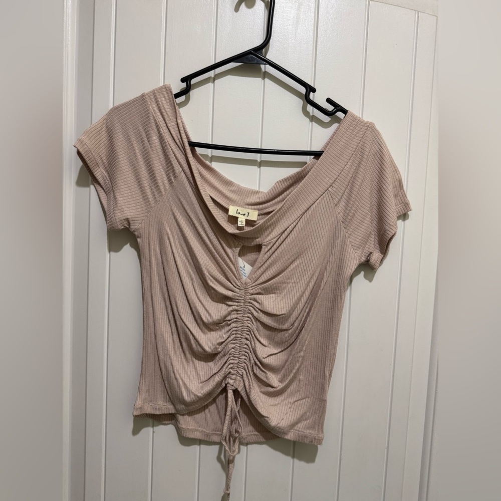Love Ruched Beige Crop Top